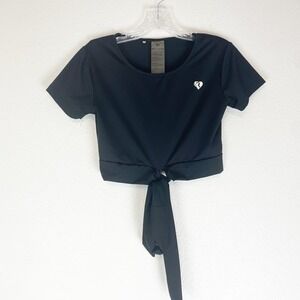Womens Best True Tie Crop Top Size Medium Black Performance Tee Gym Workout M